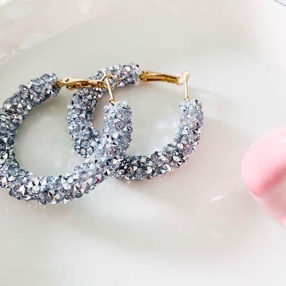ASOS Dazzling Stone Hoop Earrings Gray - Picture 3 of 8